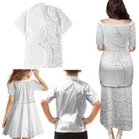 Polynesia White Sunday Family Matching Puletasi and Hawaiian Shirt Plumeria Polynesian Tribal Grey Color - Polynesian Pride