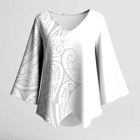 Polynesia White Sunday Kimono Sleeve Blouse Plumeria Polynesian Tribal Grey Color - Polynesian Pride