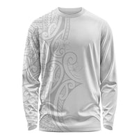 Polynesia White Sunday Long Sleeve Shirt Plumeria Polynesian Tribal Grey Color - Polynesian Pride