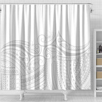 Polynesia White Sunday Shower Curtain Plumeria Polynesian Tribal Grey Color - Polynesian Pride