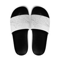 Polynesia White Sunday Slide Sandals Plumeria Polynesian Tribal Grey Color - Polynesian Pride