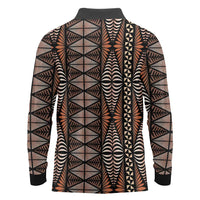 Malo e lelei Tonga Long Sleeve Polo Shirt Tongan Ngatu Vintage Brown - Polynesian Pride