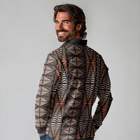 Malo e lelei Tonga Long Sleeve Polo Shirt Tongan Ngatu Vintage Brown - Polynesian Pride