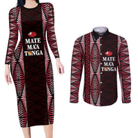 Tonga Rugby Personalised Couples Matching Long Sleeve Bodycon Dress and Long Sleeve Button Shirt 2025 Mate Maa Tonga Ngatu Motif - Polynesian Pride