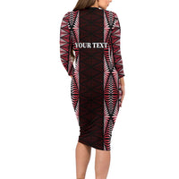 Tonga Rugby Personalised Long Sleeve Bodycon Dress 2025 Mate Maa Tonga Ngatu Motif - Polynesian Pride