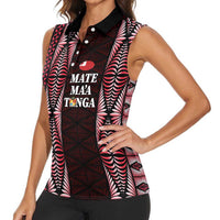 Tonga Rugby Personalised Women Sleeveless Polo Shirt 2025 Mate Maa Tonga Ngatu Motif - Polynesian Pride