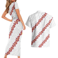 White Sunday Tonga Fakame Couples Matching Short Sleeve Bodycon Dress and Hawaiian Shirt Tongan Ngatu Heilala Lei - Polynesian Pride
