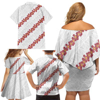 White Sunday Tonga Fakame Family Matching Off Shoulder Short Dress and Hawaiian Shirt Tongan Ngatu Heilala Lei - Polynesian Pride