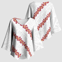 White Sunday Tonga Fakame Kimono Sleeve Blouse Tongan Ngatu Heilala Lei - Polynesian Pride