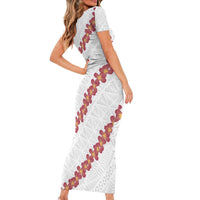 White Sunday Tonga Fakame Short Sleeve Bodycon Dress Tongan Ngatu Heilala Lei - Polynesian Pride