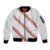 White Sunday Tonga Fakame Sleeve Zip Bomber Jacket Tongan Ngatu Heilala Lei - Polynesian Pride