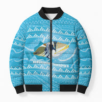 Aloha Hawaii Humuhumu Reef Triggerfish Bomber Puffer Jacket Hawaiian Leis Kakau Pattern LT14 Unisex Blue - Polynesian Pride