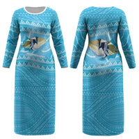 Aloha Hawaii Humuhumu Reef Triggerfish Couples Matching Long Sleeve Bodycon Dress and Long Sleeve Button Shirt Hawaiian Leis Kakau Pattern LT14 - Polynesian Pride