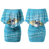 Aloha Hawaii Humuhumu Reef Triggerfish Couples Matching Off Shoulder Short Dress and Hawaiian Shirt Hawaiian Leis Kakau Pattern LT14 - Polynesian Pride