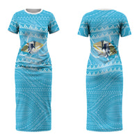 Aloha Hawaii Humuhumu Reef Triggerfish Couples Matching Short Sleeve Bodycon Dress and Long Sleeve Button Shirt Hawaiian Leis Kakau Pattern LT14 - Polynesian Pride