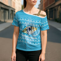 Aloha Hawaii Humuhumu Reef Triggerfish Cross Shoulder Shirt Hawaiian Leis Kakau Pattern LT14 - Polynesian Pride