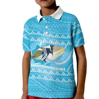 Aloha Hawaii Humuhumu Reef Triggerfish Kid Polo Shirt Hawaiian Leis Kakau Pattern LT14 Kid Blue - Polynesian Pride