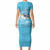 Aloha Hawaii Humuhumu Reef Triggerfish Short Sleeve Bodycon Dress Hawaiian Leis Kakau Pattern LT14 - Polynesian Pride