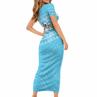 Aloha Hawaii Humuhumu Reef Triggerfish Short Sleeve Bodycon Dress Hawaiian Leis Kakau Pattern LT14 - Polynesian Pride