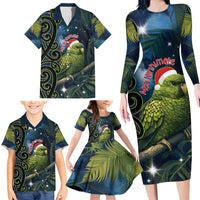 New Zealand Christmas Family Matching Long Sleeve Bodycon Dress and Hawaiian Shirt Cute Kakapo Meri Kirihimete Maori Koru LT14 - Polynesian Pride