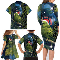 New Zealand Christmas Family Matching Long Sleeve Bodycon Dress and Hawaiian Shirt Cute Kakapo Meri Kirihimete Maori Koru LT14 - Polynesian Pride