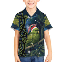 New Zealand Christmas Family Matching Puletasi and Hawaiian Shirt Cute Kakapo Meri Kirihimete Maori Koru LT14 Son's Shirt Blue - Polynesian Pride