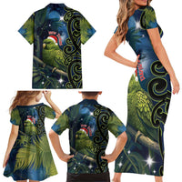 New Zealand Christmas Family Matching Short Sleeve Bodycon Dress and Hawaiian Shirt Cute Kakapo Meri Kirihimete Maori Koru LT14 - Polynesian Pride