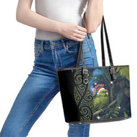 New Zealand Christmas Leather Tote Bag Cute Kakapo Meri Kirihimete Maori Koru LT14 - Polynesian Pride