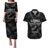 New Zealand Silver Fern Rugby Couples Matching Puletasi Dress and Hawaiian Shirt Aotearoa Godfather Proud Gone But Never Forgotten LT14 Black - Polynesian Pride
