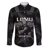 New Zealand Silver Fern Rugby Family Matching Off Shoulder Maxi Dress and Hawaiian Shirt Aotearoa Godfather Proud Gone But Never Forgotten LT14 Dad's Shirt - Long Sleeve Black - Polynesian Pride