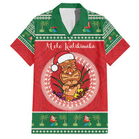Personalized Hawaii Christmas Family Matching Puletasi and Hawaiian Shirt Tiki Santa Mele Kalikimaka LT14 Dad's Shirt - Short Sleeve Red - Polynesian Pride