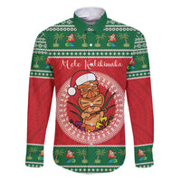 Personalized Hawaii Christmas Family Matching Puletasi and Hawaiian Shirt Tiki Santa Mele Kalikimaka LT14 Dad's Shirt - Long Sleeve Red - Polynesian Pride