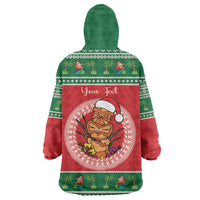 Personalized Hawaii Christmas Wearable Blanket Hoodie Tiki Santa Mele Kalikimaka