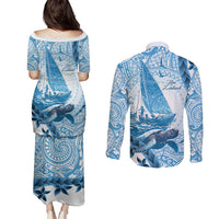 New Zealand Saling Couples Matching Puletasi and Long Sleeve Button Shirt Aotearoa Yacht Racing - Born To Sail