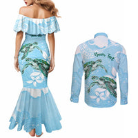 Personalised Polynesia Valentine's Day Couples Matching Mermaid Dress and Long Sleeve Button Shirt SeaTurtle Couple Polynesian - Fairy Sparkles Color