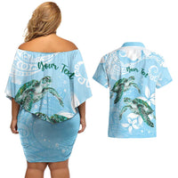 Personalised Polynesia Valentine's Day Couples Matching Off Shoulder Short Dress and Hawaiian Shirt SeaTurtle Couple Polynesian - Fairy Sparkles Color LT14 - Polynesian Pride