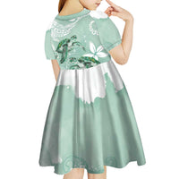 Happy Valentine's Day Polynesia Kid Short Sleeve Dress SeaTurtle Couple Polynesian - Green Lester Color