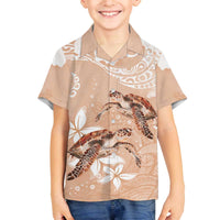 Happy Valentine's Day Polynesia Family Matching Off The Shoulder Long Sleeve Dress and Hawaiian Shirt SeaTurtle Couple Polynesian - Desert Sand Color