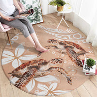 Happy Valentine's Day Polynesia Round Carpet SeaTurtle Couple Polynesian - Desert Sand Color