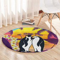 Hawaii Penguin Couple Round Carpet You Are My Valentine - Tropical Sunset Vibes