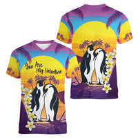 Hawaii Penguin Couple Women V-Neck T-Shirt You Are My Valentine - Tropical Sunset Vibes LT14 - Polynesian Pride