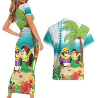 Hawaii Penguin Couple Couples Matching Short Sleeve Bodycon Dress and Hawaiian Shirt Hawaiian Kakau - Tropical Summer Vibes