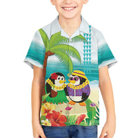 Hawaii Penguin Couple Family Matching Short Sleeve Bodycon Dress and Hawaiian Shirt Hawaiian Kakau - Tropical Summer Vibes LT14 Son's Shirt Cyan - Polynesian Pride