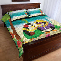 Hawaii Penguin Couple Quilt Bed Set Hawaiian Kakau - Tropical Summer Vibes
