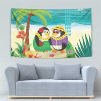 Hawaii Penguin Couple Tapestry Hawaiian Kakau - Tropical Summer Vibes
