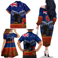 New Zealand ANZAC Day Family Matching Off Shoulder Long Sleeve Dress and Hawaiian Shirt 25 April Last Post Camouflage With Poppies LT14 - Polynesian Pride