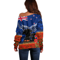 New Zealand ANZAC Day Off Shoulder Sweater 25 April Last Post Camouflage With Poppies LT14 - Polynesian Pride