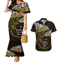 New Zealand Matariki Couples Matching Mermaid Dress and Hawaiian Shirt Maori New Year Silver Fern And Lizard - Gold LT14 Gold - Polynesian Pride