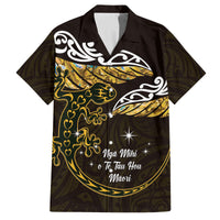 New Zealand Matariki Family Matching Off The Shoulder Long Sleeve Dress and Hawaiian Shirt Maori New Year Silver Fern And Lizard - Gold