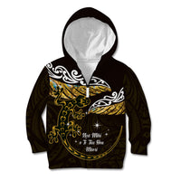 New Zealand Matariki Kid Hoodie Maori New Year Silver Fern And Lizard - Gold